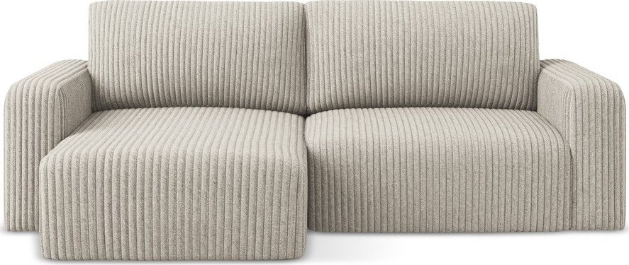 Béžová manšestrová rozkládací/s úložným prostorem rohová pohovka (levý roh/s lenoškou) Kona – Makamii Makamii