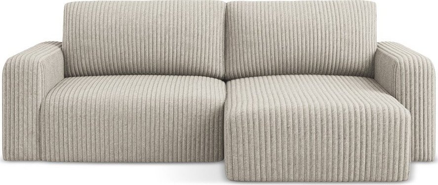 Béžová manšestrová rozkládací/s úložným prostorem rohová pohovka (pravý roh/s lenoškou) Kona – Makamii Makamii