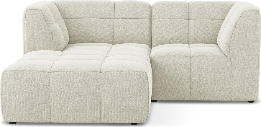 Béžová rohová pohovka z textilie bouclé (levý roh/s lenoškou) Aloha – Makamii Makamii