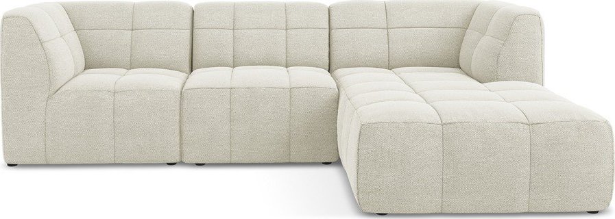 Béžová rohová pohovka z textilie bouclé (pravý roh/s lenoškou) Aloha – Makamii Makamii