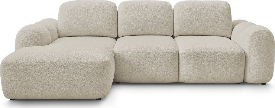 Béžová rozkládací/s úložným prostorem rohová pohovka z textilie bouclé (levý roh/s lenoškou) Montaigne – Bobochic Paris Bobochic Paris