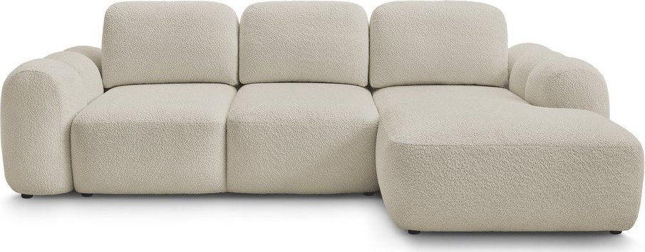 Béžová rozkládací/s úložným prostorem rohová pohovka z textilie bouclé (pravý roh/s lenoškou) Montaigne – Bobochic Paris Bobochic Paris