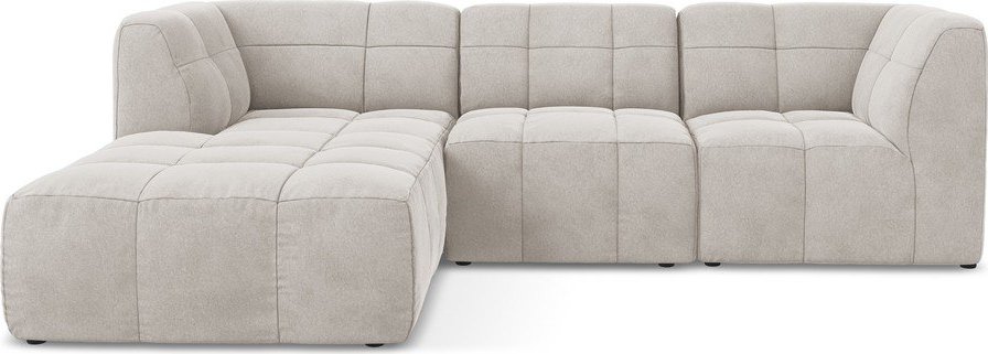 Béžová sametová rohová pohovka (levý roh/s lenoškou) Aloha – Makamii Makamii