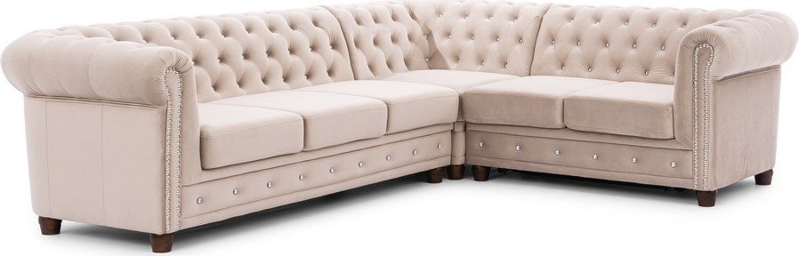 Béžová sametová rozkládací rohová pohovka (pravý roh/do L) York Blik – Ropez Ropez