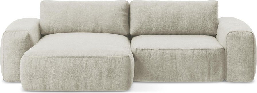 Béžová žinylková rozkládací rohová pohovka (levý roh/s lenoškou) Kuki – Makamii Makamii