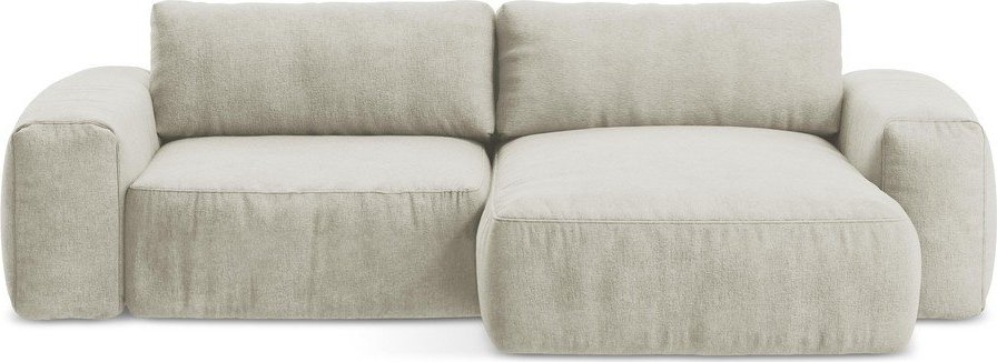 Béžová žinylková rozkládací rohová pohovka (pravý roh/s lenoškou) Kuki – Makamii Makamii