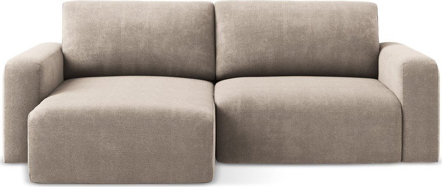 Béžová žinylková rozkládací/s úložným prostorem rohová pohovka (levý roh/s lenoškou) Kona – Makamii Makamii