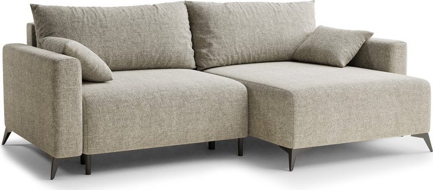 Béžová žinylková rozkládací/s úložným prostorem rohová pohovka (pravý roh/s lenoškou) Leon – Maison de Rêve Maison de Reve