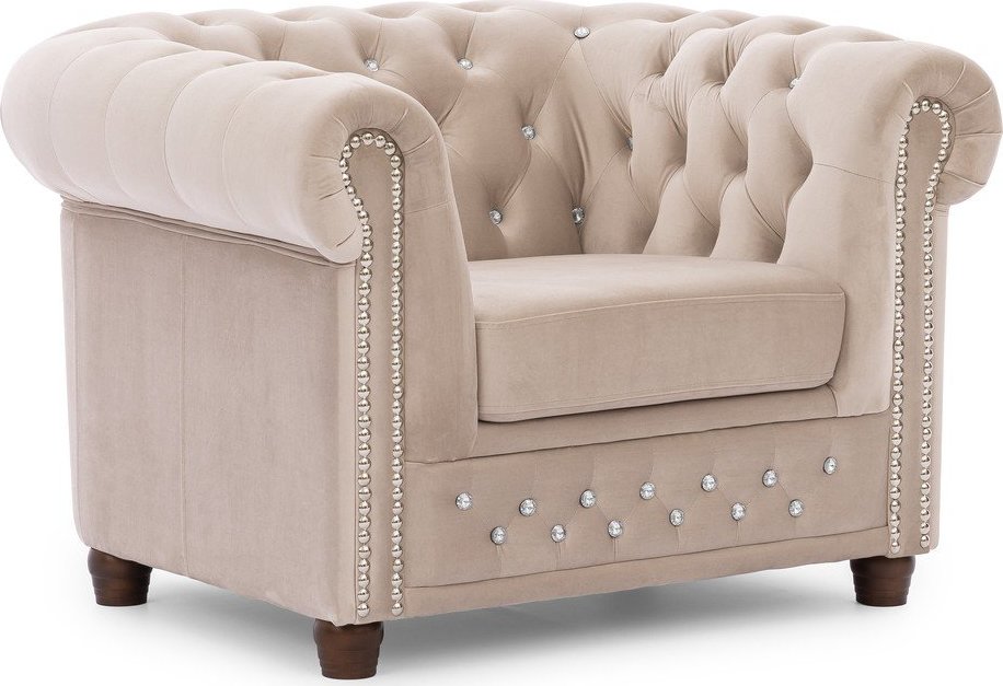 Béžové sametové křeslo chesterfield York Blik – Ropez Ropez
