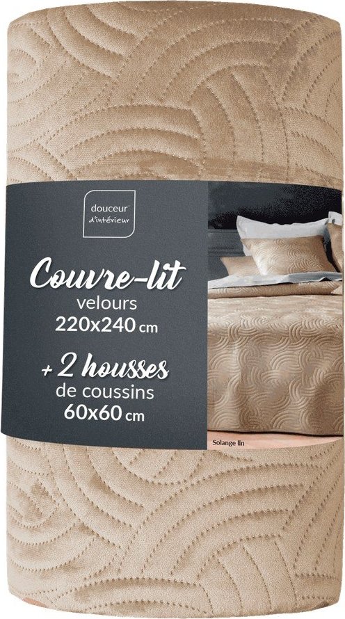 Béžový sametový set přehozu a povlaku na polštář 220x240 cm Solange – douceur d'intérieur Douceur d intérieur