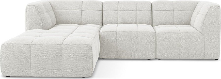 Bílá rohová pohovka z textilie bouclé (levý roh/s lenoškou) Aloha – Makamii Makamii