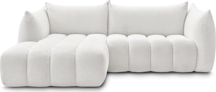 Bílá rohová pohovka z textilie bouclé (levý roh/s lenoškou) Azra – Bobochic Paris Bobochic Paris