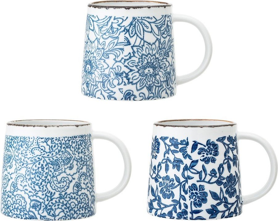 Bílé/modré kameninové hrnky v sadě 3 ks Molly – Bloomingville Bloomingville