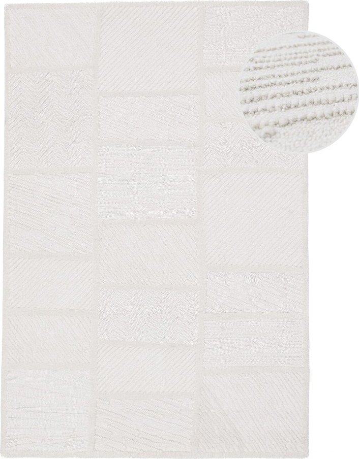 Bílý ručně tkaný koberec s příměsí vlny 200x300 cm Sculptured Blocks – Flair Rugs Flair Rugs