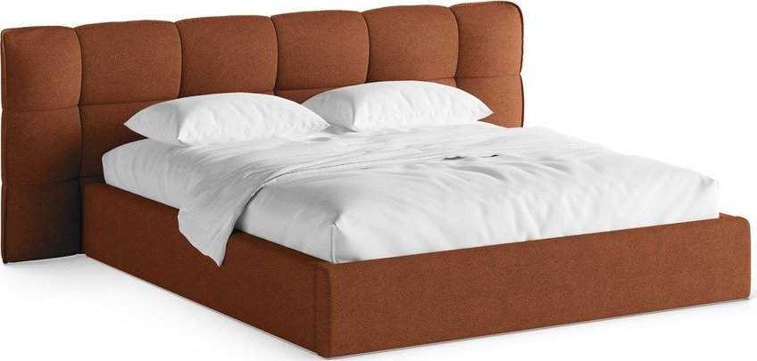 Čalouněná dvoulůžková postel s úložným prostorem s roštem 160x200 cm v cihlové barvě Eric – Micadoni Micadoni