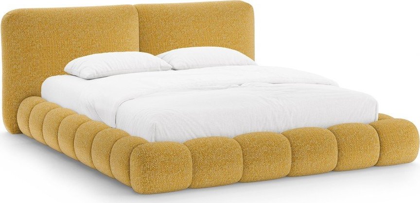 Čalouněná dvoulůžková postel s úložným prostorem s roštem 160x200 cm v hořčicové barvě Solange – Micadoni Micadoni