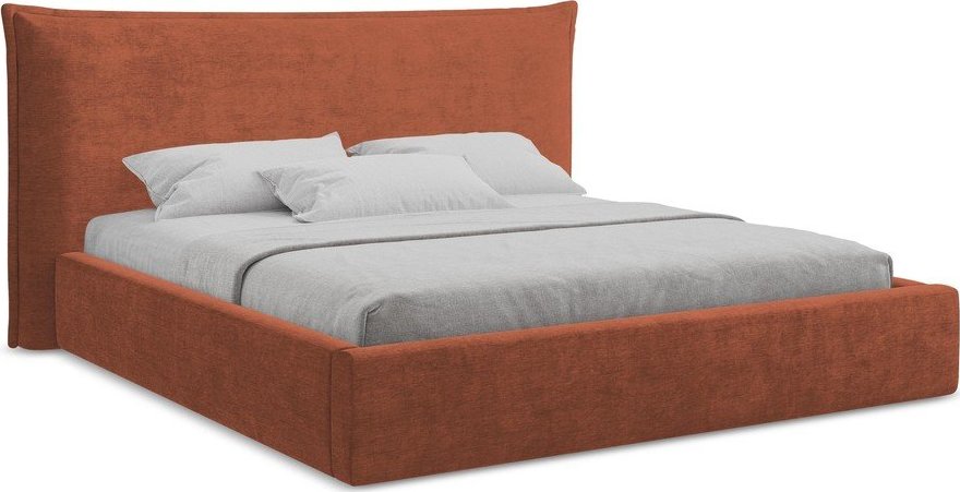 Čalouněná dvoulůžková postel s úložným prostorem s roštem 160x200 cm v terakotové barvě Esala – Makamii Makamii