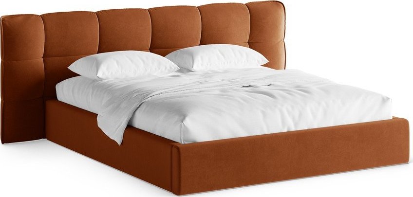 Čalouněná dvoulůžková postel s úložným prostorem s roštem 200x200 cm v terakotové barvě Eric – Micadoni Micadoni