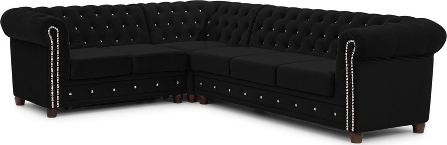 Černá sametová rozkládací rohová pohovka (levý roh/do L) York Blik – Ropez Ropez