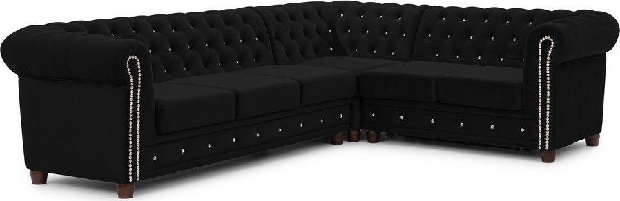 Černá sametová rozkládací rohová pohovka (pravý roh/do L) York Blik – Ropez Ropez