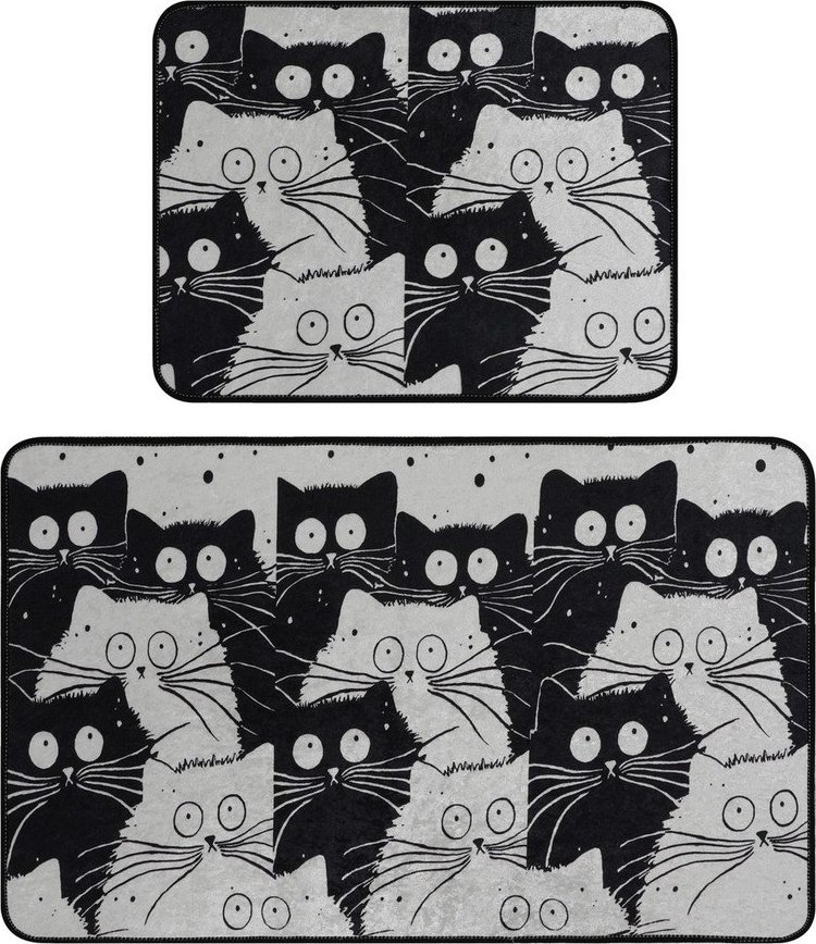 Černé/šedé koupelnové předložky v sadě 2 ks 60x100 cm White Cats – Foutastic Foutastic