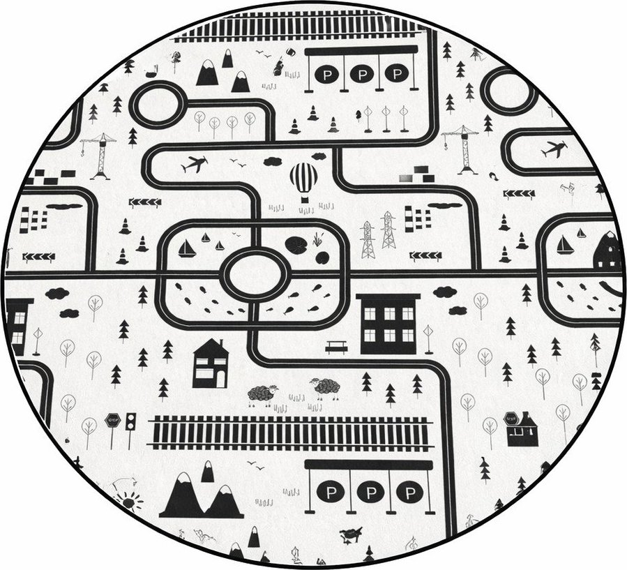 Černobílý pratelný dětský hrací koberec ø100 cm In My Town – Mila Home Mila Home