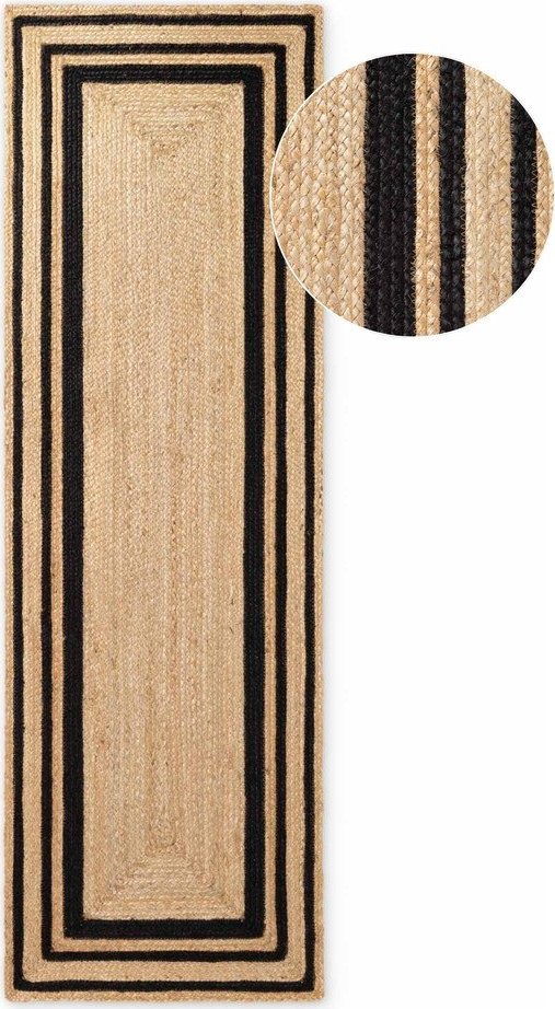 Černý/v přírodní barvě oboustranný/ručně tkaný jutový běhoun 70x200 cm Jutta – Hanse Home Hanse Home