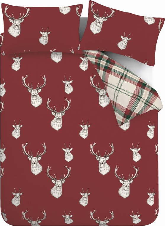 Červené povlečení na dvoulůžko/prodloužené 230x220 cm Munro Stag Check – Catherine Lansfield Catherine Lansfield