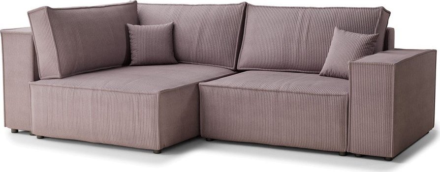 Fialová manšestrová rozkládací/s úložným prostorem rohová pohovka (levý roh/do L) Tonga – Maison de Rêve Maison de Reve