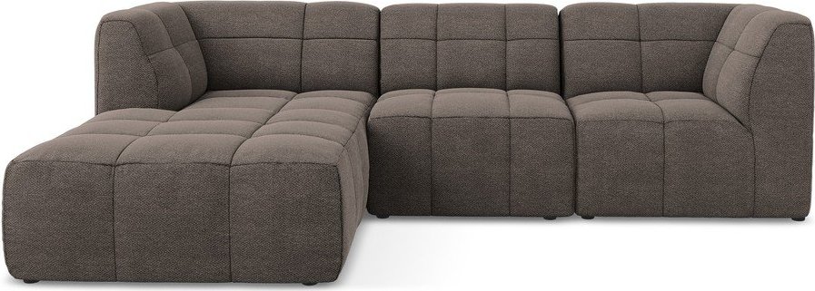 Hnědá rohová pohovka z textilie bouclé (levý roh/s lenoškou) Aloha – Makamii Makamii