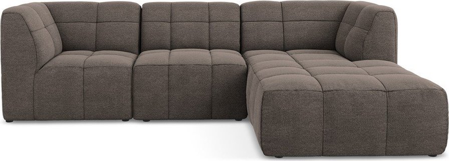 Hnědá rohová pohovka z textilie bouclé (pravý roh/s lenoškou) Aloha – Makamii Makamii