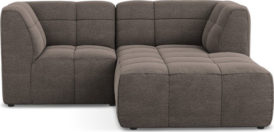 Hnědá rohová pohovka z textilie bouclé (pravý roh/s lenoškou) Aloha – Makamii Makamii