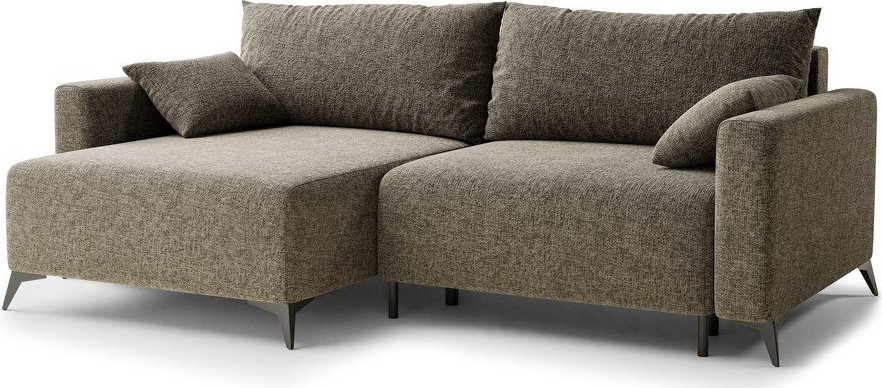 Hnědá žinylková rozkládací/s úložným prostorem rohová pohovka (levý roh/s lenoškou) Leon – Maison de Rêve Maison de Reve