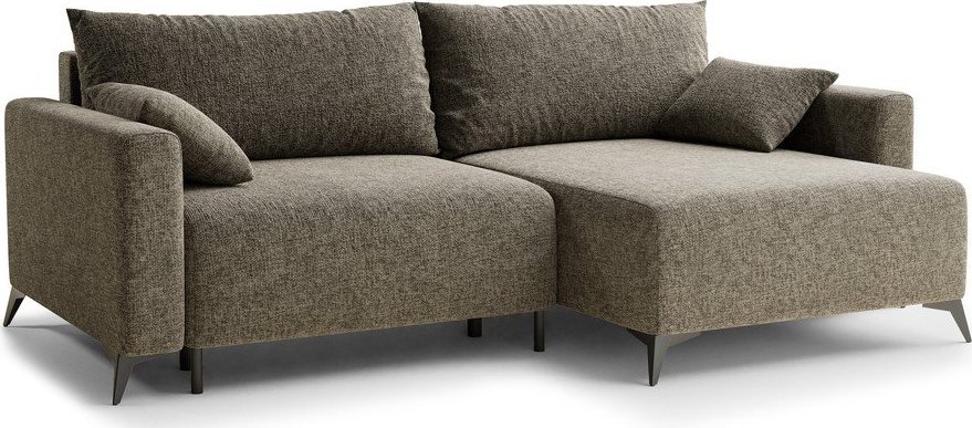 Hnědá žinylková rozkládací/s úložným prostorem rohová pohovka (pravý roh/s lenoškou) Leon – Maison de Rêve Maison de Reve