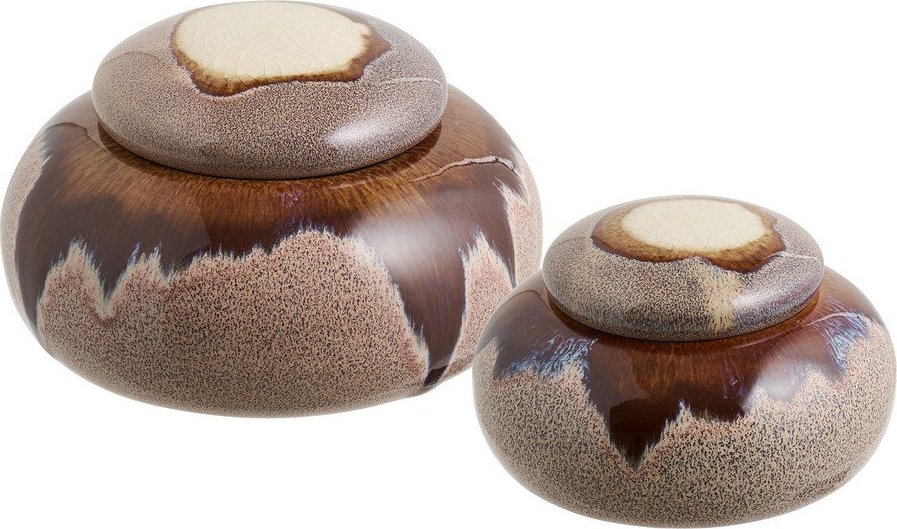 Hnědé dekorativní keramické úložné boxy v sadě 2 ks ø 15x8