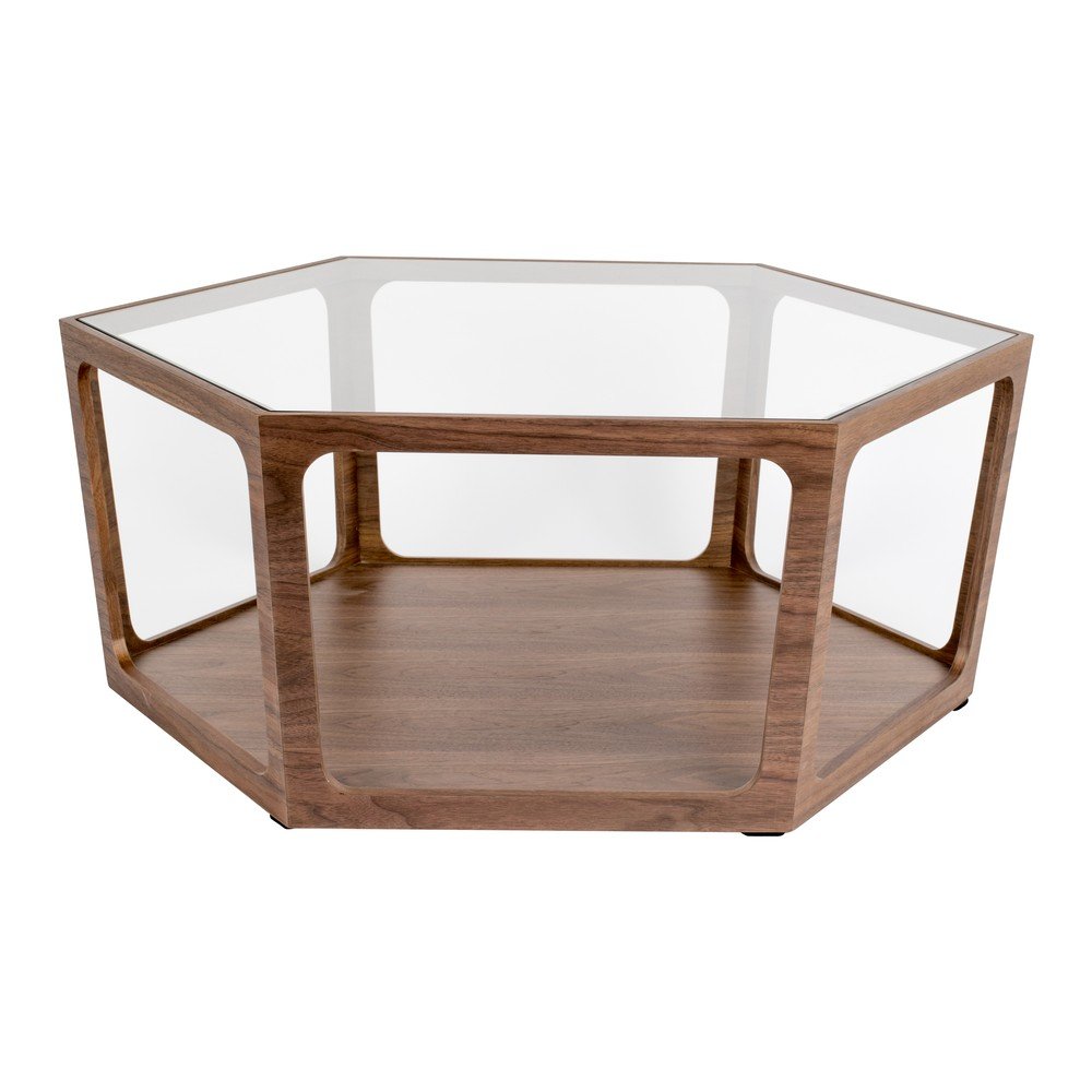 Konferenční stolek se skleněnou deskou v tmavě přírodní barvě 80x92