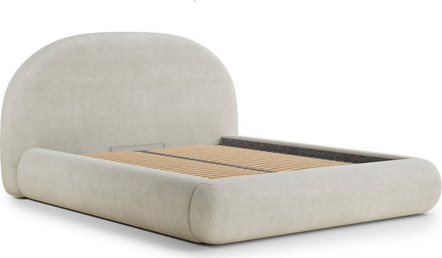 Krémová čalouněná dvoulůžková postel s úložným prostorem s roštem 140x200 cm Maumere – Maison de Rêve Maison de Reve