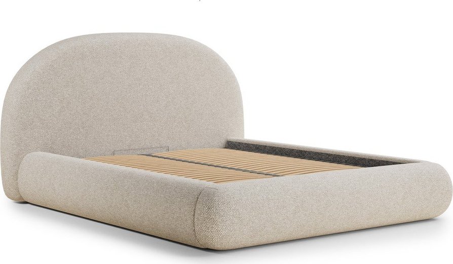 Krémová čalouněná dvoulůžková postel s úložným prostorem s roštem 140x200 cm Maumere – Maison de Rêve Maison de Reve