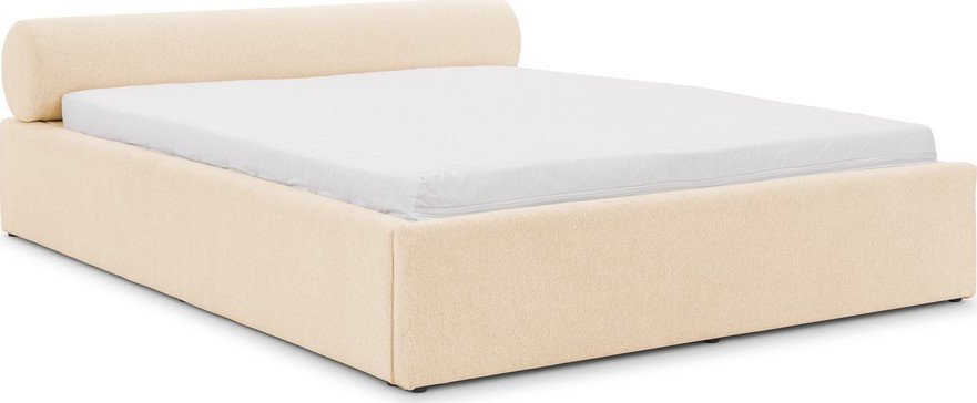 Krémová čalouněná dvoulůžková postel s úložným prostorem s roštem 160x200 cm Cille – Ropez Ropez