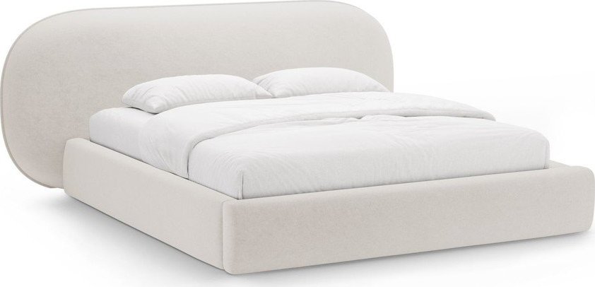 Krémová čalouněná dvoulůžková postel s úložným prostorem s roštem 200x200 cm Ovalo – Micadoni Micadoni