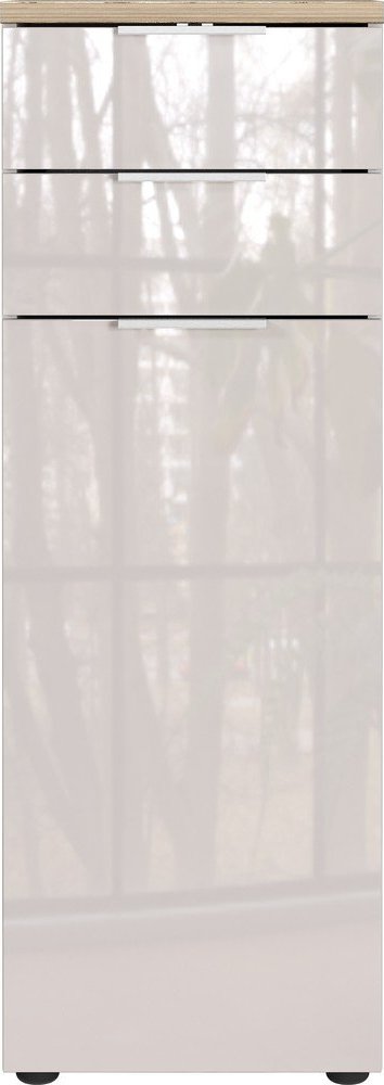 Krémová lesklá vysoká/úzká koupelnová skříňka 39x112 cm Tavira – Germania Germania