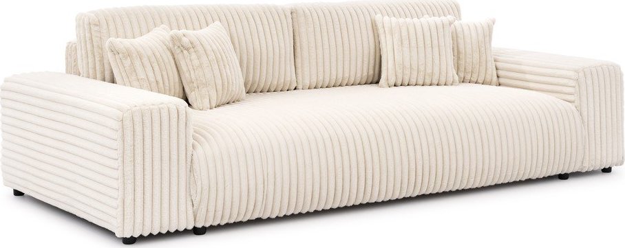 Krémová manšestrová rozkládací/s úložným prostorem pohovka 260 cm Justin – Ropez Ropez