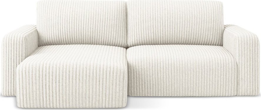 Krémová manšestrová rozkládací/s úložným prostorem rohová pohovka (levý roh/s lenoškou) Kona – Makamii Makamii