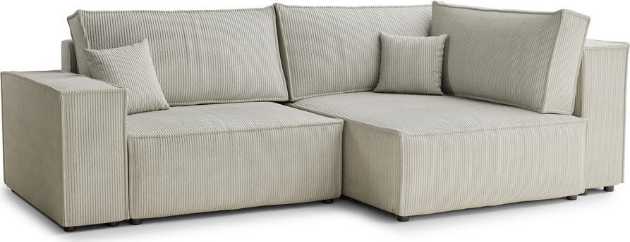 Krémová manšestrová rozkládací/s úložným prostorem rohová pohovka (pravý roh/do L) Tonga – Maison de Rêve Maison de Reve