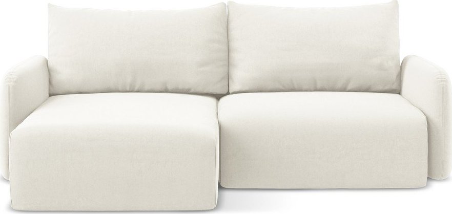 Krémová sametová rozkládací/s úložným prostorem rohová pohovka (levý roh/s lenoškou) Kalena – Makamii Makamii