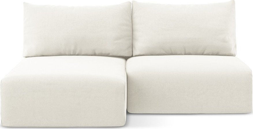 Krémová sametová rozkládací/s úložným prostorem rohová pohovka (levý roh/s lenoškou) Kalena – Makamii Makamii