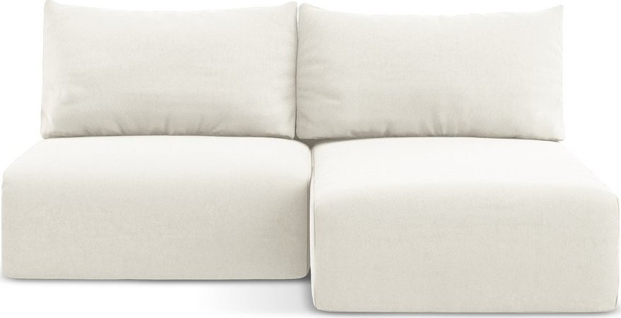 Krémová sametová rozkládací/s úložným prostorem rohová pohovka (pravý roh/s lenoškou) Kalena – Makamii Makamii