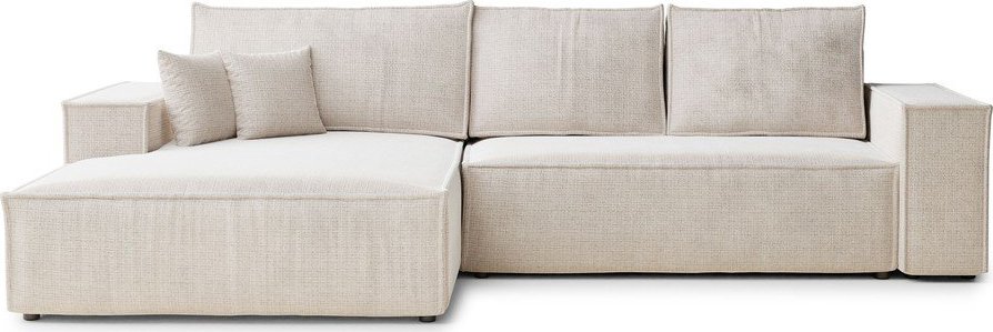 Krémová žinylková rozkládací/s úložným prostorem rohová pohovka (levý roh/s lenoškou) Maze – Maison de Rêve Maison de Reve