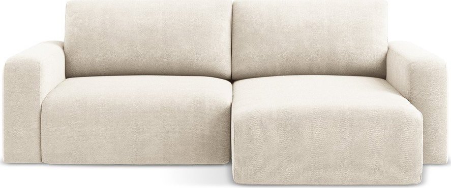 Krémová žinylková rozkládací/s úložným prostorem rohová pohovka (pravý roh/s lenoškou) Kona – Makamii Makamii