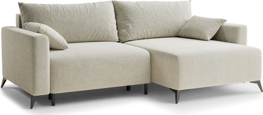 Krémová žinylková rozkládací/s úložným prostorem rohová pohovka (pravý roh/s lenoškou) Leon – Maison de Rêve Maison de Reve